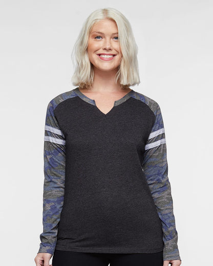 LAT Women's Fine Jersey Mash Up Long Sleeve T-Shirt 3534 LAT Women's Fine Jersey Mash Up Long Sleeve T-Shirt 3534