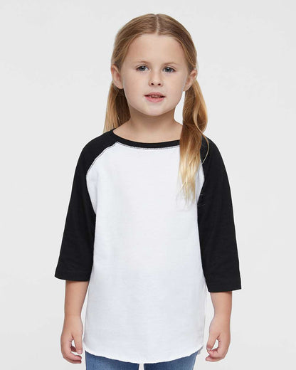 Rabbit Skins Toddler Baseball Fine Jersey Three-Quarter Sleeve Tee 3330 #colormdl_White Solid/ Black