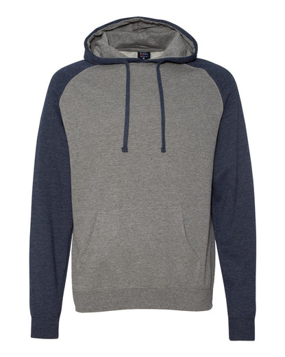 Independent Trading Co. Unisex Raglan Hooded Sweatshirt IND40RP #color_Gunmetal Heather/ Classic Navy Heather