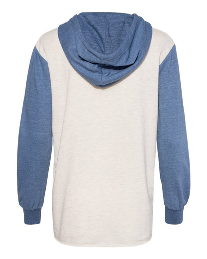 MV Sport Women’s French Terry Hooded Pullover with Colorblocked Sleeves W20145 #color_Stonewash/ Oatmeal