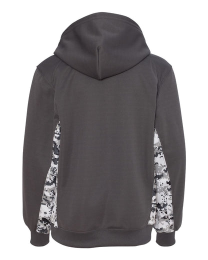 Badger Youth Digital Camo Colorblock Performance Fleece Hooded Sweatshirt 2464 #color_Graphite/ White