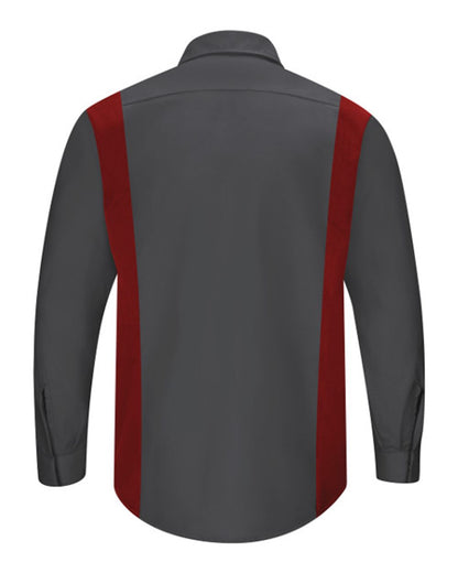 Red Kap Men's Performance Plus Long Sleeve Shirt with OilBlok Technology SY32 #color_Charcoal/ Fireball Red