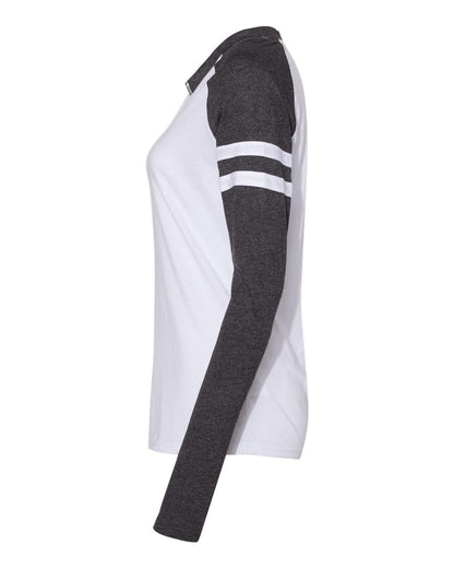 LAT Women's Fine Jersey Mash Up Long Sleeve T-Shirt 3534 #color_Blended White/ Vintage Smoke