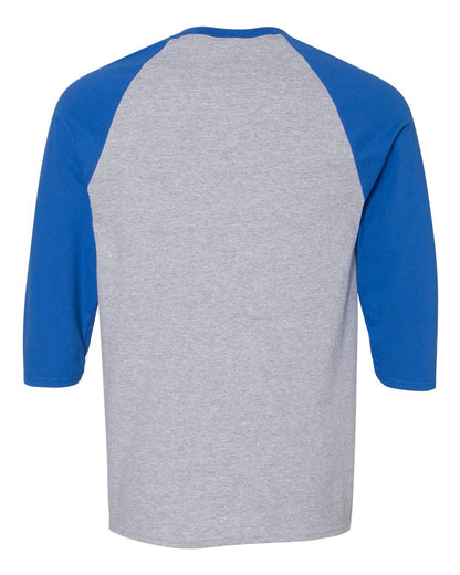 Gildan Unisex Heavy Cotton™ Raglan Three-Quarter Sleeve T-Shirt 5700 #color_Sport Grey/ Royal