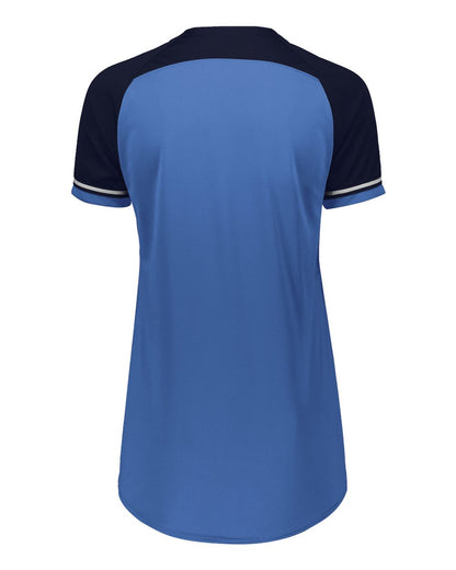 Russell Athletic Women's Classic V-Neck Jersey R01X3X #color_Columbia Blue/ Navy/ White
