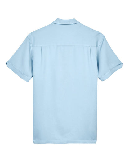 Harriton Men's Two-Tone Camp Shirt M575 #color_Cloud Blue/ Cream