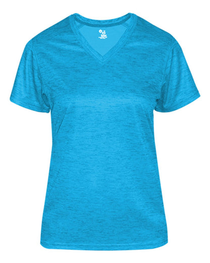 Badger Women's Tonal Blend V-Neck T-Shirt 4175 #color_Electric Blue Tonal Blend