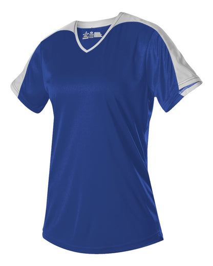 Alleson Athletic Girls' V-Neck Fastpitch Jersey 558VG #color_Royal/ White