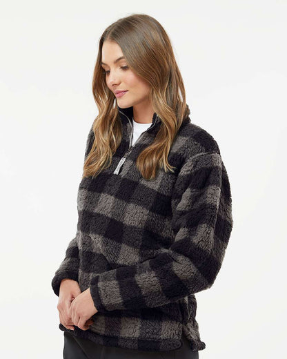 J. America Women’s Epic Sherpa Quarter-Zip Pullover 8451 #colormdl_Black/ Charcoal Buffalo