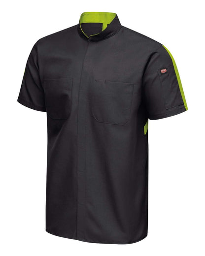 Red Kap Men's Tall Mimix™ Pro+ Short Sleeve Work Shirt With OilBlok SX46T #color_Black/ High Vis Yellow