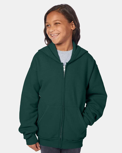 Hanes Youth EcoSmart® Full-Zip Hooded Sweatshirt P480 #colormdl_Deep Forest
