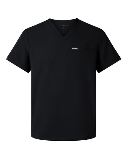Jaanuu Men's Platt 3-Pocket Scrub V-Neck Top M10002 #color_Black