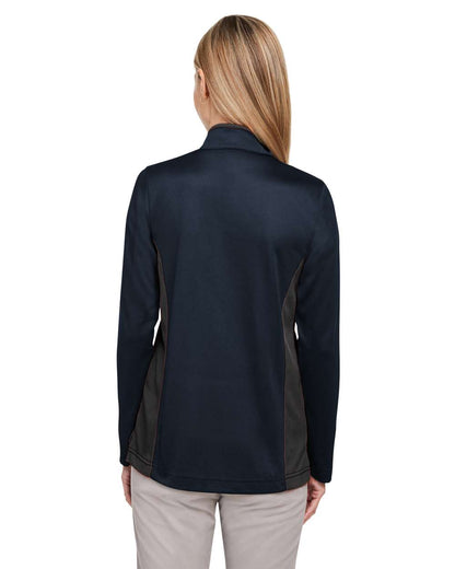 Harriton Women's Flash Snag Protection Plus IL Colorblock Quarter-Zip Pullover M786W #colormdl_Dark Navy/ Dark Charcoal