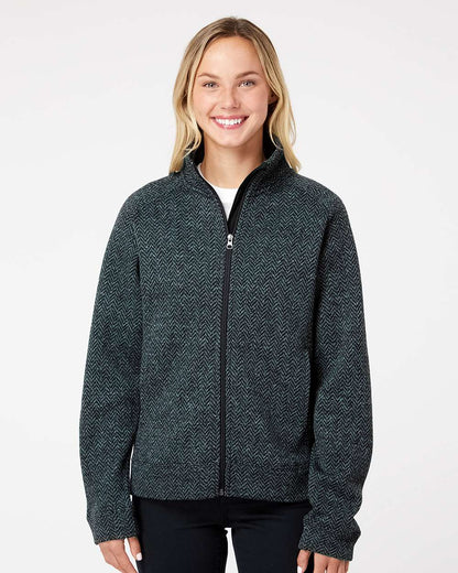 J. America Women's Traverse Full-Zip Sweater 8716 #colormdl_Black Herringbone