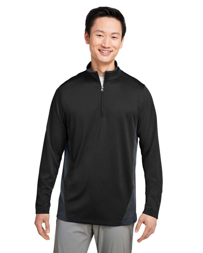 Harriton Men's Flash Snag Protection Plus IL Colorblock Quarter-Zip Pullover M786 #colormdl_Black/ Dark Charcoal