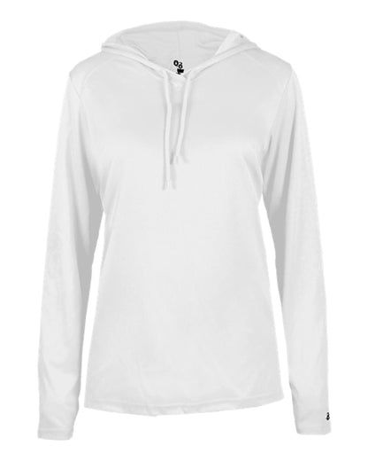 Badger Women's B-Core Long Sleeve Hooded T-Shirt 4165 #color_White