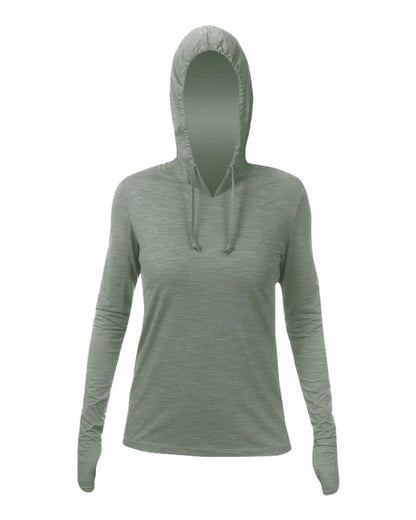 ANETIK Women's Breeze Tech Hooded Long Sleeve T-Shirt WSBRZH0 #color_Dark Olive Heathered