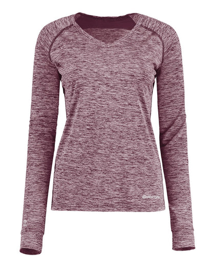 Holloway Women's Electrify CoolCore® Long Sleeve V-Neck T-Shirt 222770 #color_Maroon Heather
