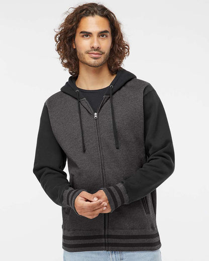 Independent Trading Co. Heavyweight Varsity Full-Zip Hooded Sweatshirt IND45UVZ #colormdl_Charcoal Heather/ Black