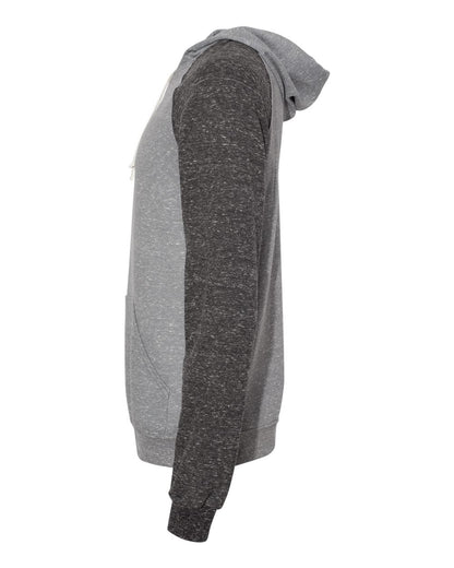 JERZEES Unisex Snow Heather French Terry Raglan Hooded Sweatshirt 90MR #color_Charcoal/ Black Ink