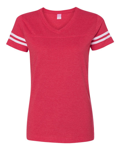 LAT Women's Football V-Neck Fine Jersey Tee 3537 #color_Vintage Red/ White
