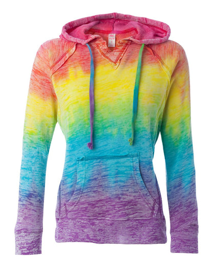 MV Sport Women’s Courtney Burnout V-Notch Hooded Sweatshirt W1162 #color_Rainbow Stripe