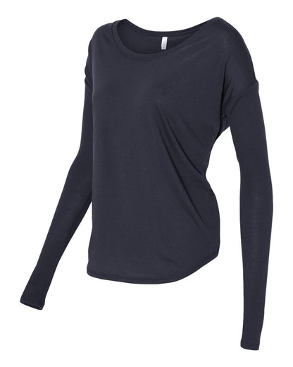 BELLA + CANVAS Women’s Flowy 2x1 Ribbed Long Sleeve Tee 8852 #color_Midnight