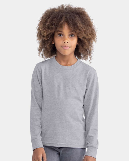 Next Level Youth Cotton Long Sleeve T-Shirt 3311 #colormdl_Heather Grey