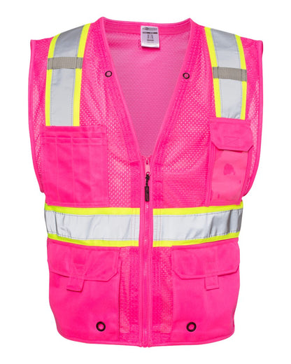 Kishigo Unisex EV Series® Enhanced Visibility Multi-Pocket Mesh Vest B100-111 #color_Pink/ Lime - B107