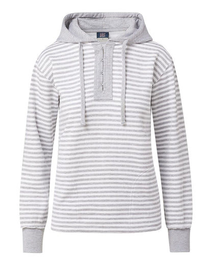 MV Sport Women's Alina Henley Hooded Sweatshirt W24128 #color_Heather Grey/ White Stripe