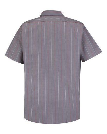 Red Kap Men's Tall Industrial Short Sleeve Work Shirt SP24T #color_Charcoal/ Red/ White Stripe