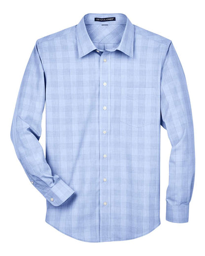 Devon & Jones Men's Crown Collection® Glen Plaid Woven Dress Shirt DG520 #color_White/ Light French Blue