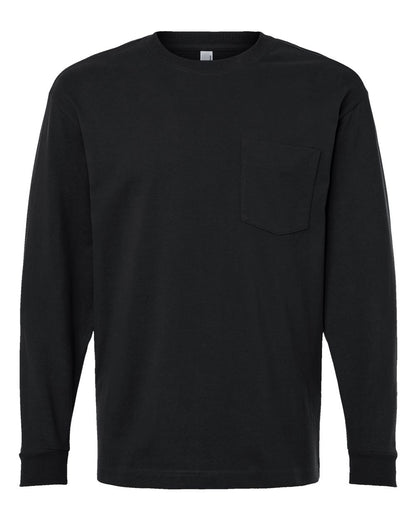 American Apparel Unisex Super Heavyweight Long Sleeve Pocket Tee 9410 #color_Black