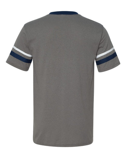 Augusta Sportswear V-Neck Jersey with Striped Sleeves 360 #color_Graphite/ Navy/ White