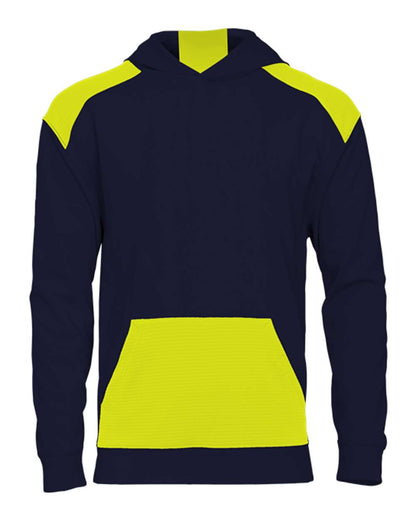 Badger Youth Breakout Performance Fleece Hooded Sweatshirt 2440 #color_Navy/ Safety Yellow