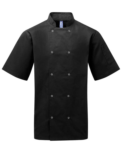 Artisan Collection by Reprime Unisex Ten Studded Front Short Sleeve Chef Coat RP664 #color_Black