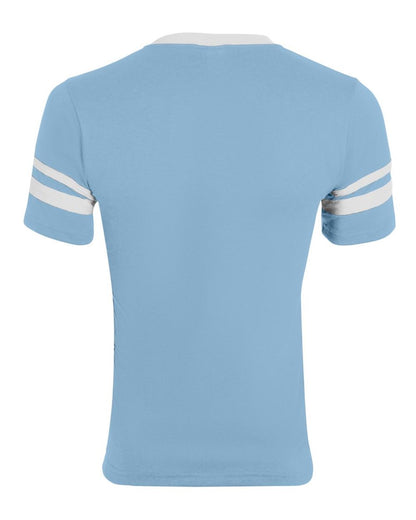 Augusta Sportswear V-Neck Jersey with Striped Sleeves 360 #color_Light Blue/ White