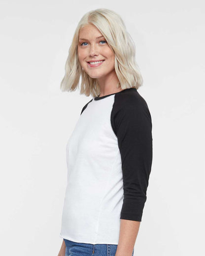 LAT Women's Baseball Fine Jersey Three-Quarter Sleeve Tee 3530 #colormdl_White Solid/ Black