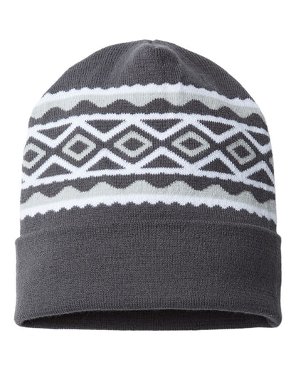 CAP AMERICA USA- Made Diamond Cuffed Beanie RKD12 #color_Iron Grey/ White