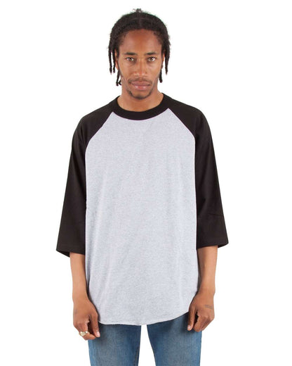 Shaka Wear Unisex Three-Quarter Sleeve Raglan T-Shirt SHRAG #colormdl_Heather Grey/ Black
