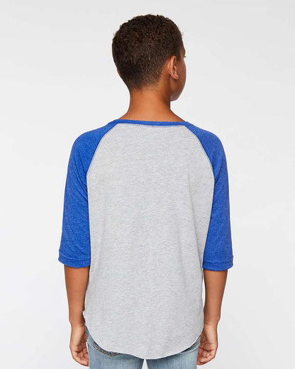 LAT Youth Baseball Fine Jersey Three-Quarter Sleeve Tee 6130 #colormdl_Vintage Heather/ Vintage Royal
