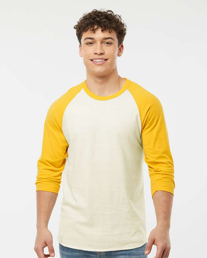 Tultex Fine Jersey Raglan T-Shirt 245 #colormdl_Vintage White/ Mellow Yellow