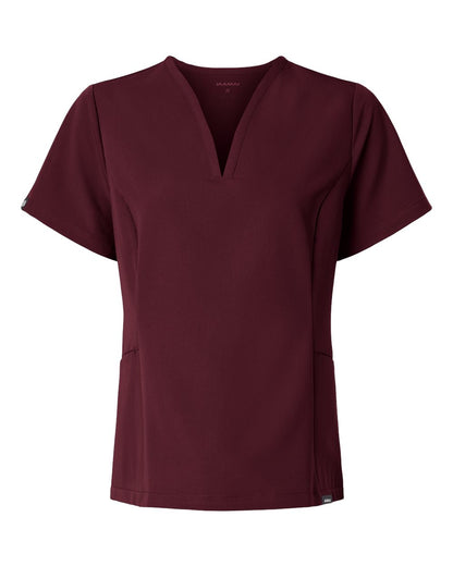 Jaanuu Women's Calix Fit & Flare Scrub V-Neck Top W10003 #color_Burgundy