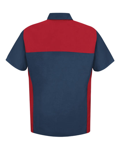 Red Kap Men's Tall Short Sleeve Motorsports Shirt SP28T #color_Red/ Navy