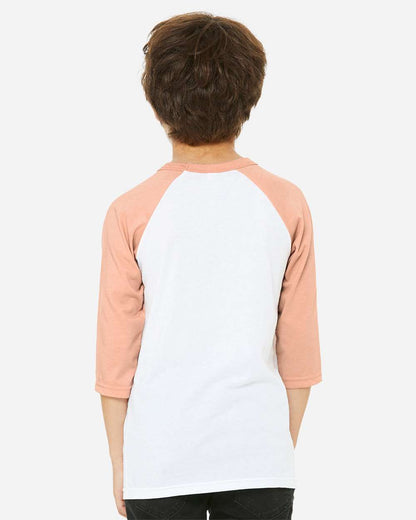 BELLA + CANVAS Youth Three-Quarter Sleeve Baseball Tee 3200Y #colormdl_White/ Heather Peach