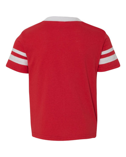 Augusta Sportswear Youth V-Neck Jersey with Striped Sleeves 361 #color_Red/ White