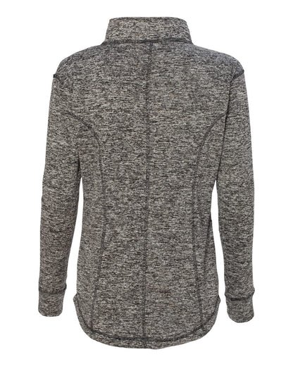 J. America Women's Cosmic Fleece Quarter-Zip Pullover 8617 #color_Charcoal Fleck/ Fire Coral