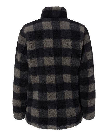 J. America Women’s Epic Sherpa Quarter-Zip Pullover 8451 #color_Black/ Charcoal Buffalo