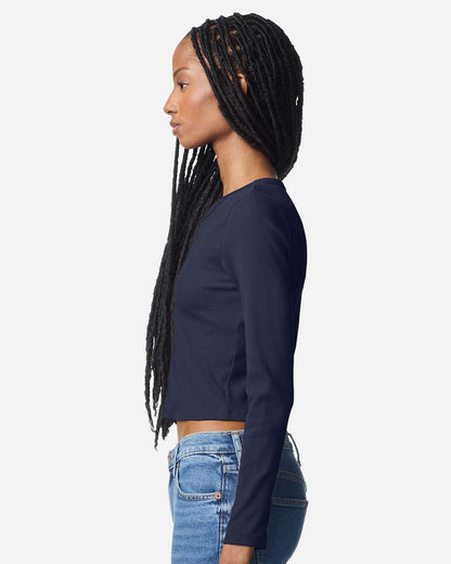 American Apparel Women's Baby Rib Long Sleeve Cropped Tee BR2107 #colormdl_Navy
