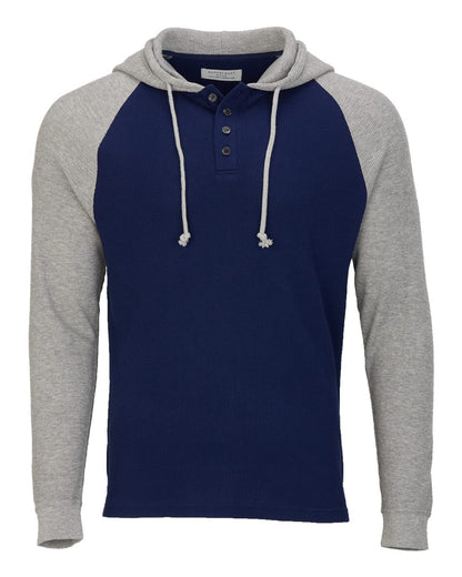 Boxercraft Unisex Waffle Knit Pullover Hooded Long Sleeve T-Shirt BM3702 #color_Navy/ Oxford Heather